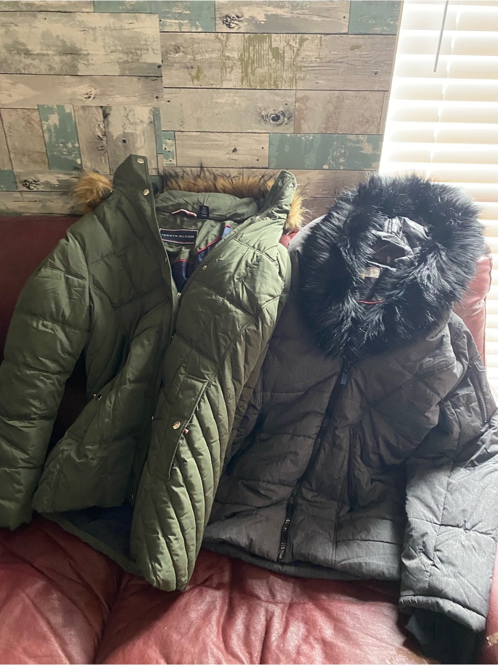 Tommy Hilfiger Olive Green Quilted Jacket with Faux Fur Hood